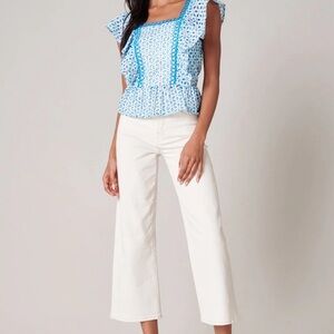 Sugar Lips Backroad Eyelet Peplum Top EUC